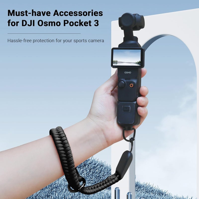 CYNOVA DJI Osmo Pocket 3 Accessories, Adjustable Nylon Hand Wrist Straps Lanyard with a 1/4" Screw, For Insta360 Selfie Stick, Go pro/Xtra Muse, Nikon Canon Sony Samsung Dslr Cameras, black - Image 3